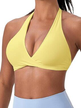 Halter Backless Padded Twist Sports Bra for Low-Impact Workout/Yoga